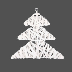 Piccolo albero di Natale in vimini da appendere 15x16 cm - bianco