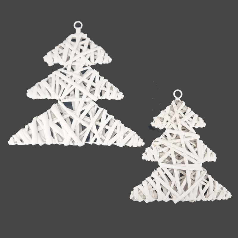 Sapin en osier et en métal à suspendre 20x20cm - blanc