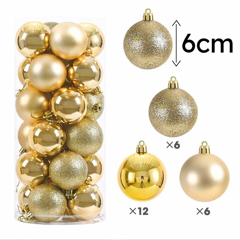 Confezione da 24 palline di Natale da 6 cm - dorate