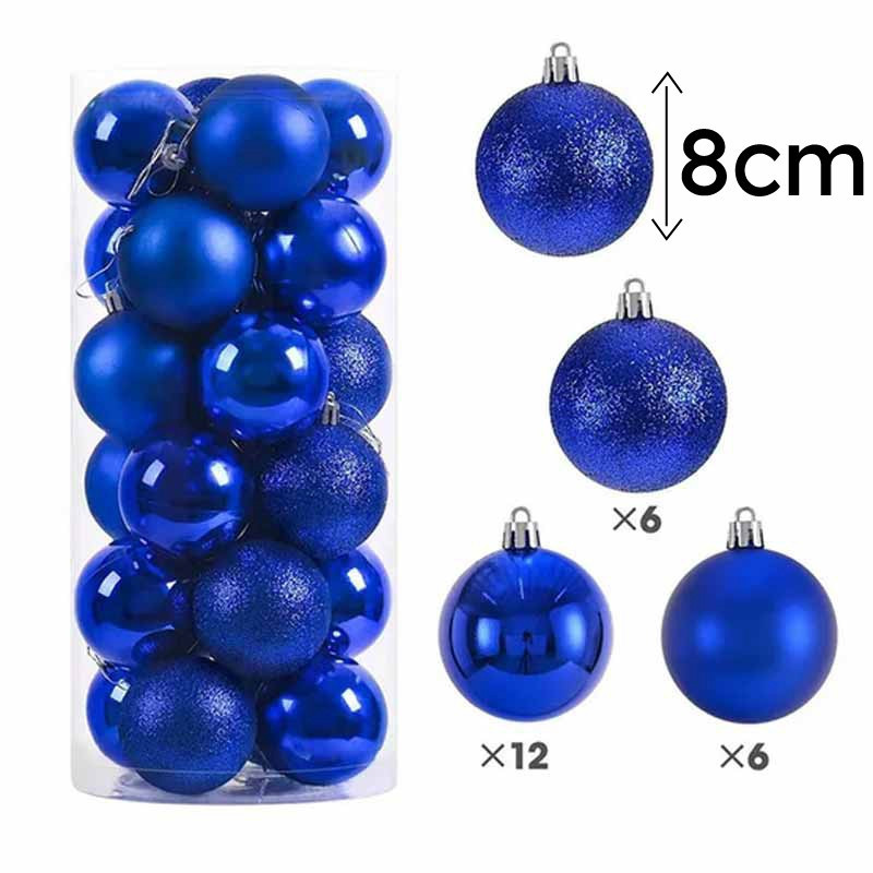 Set di 24 palline di Natale da 8 cm - blu zaffiro