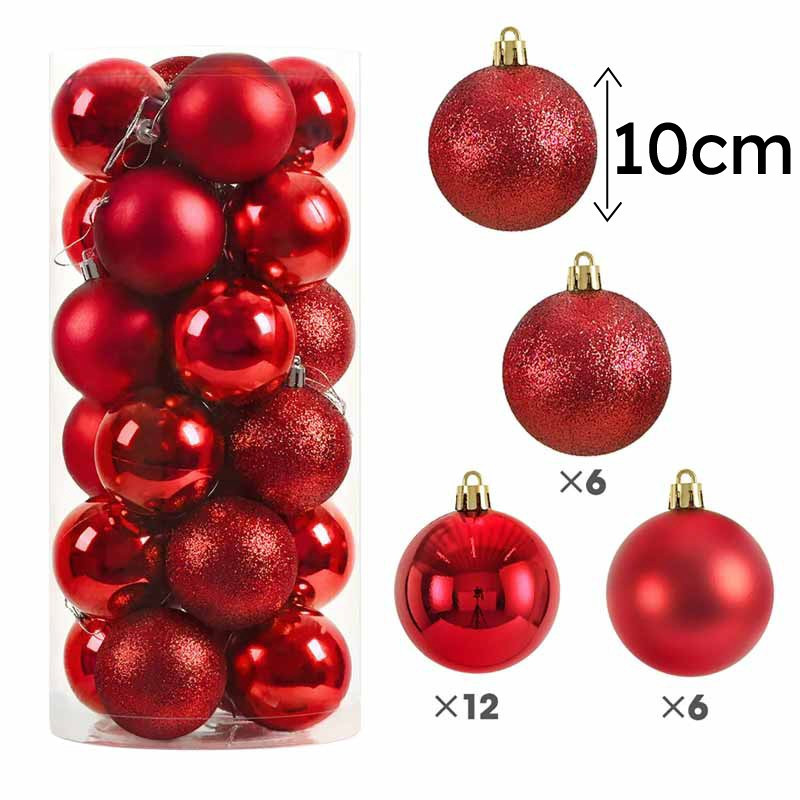 Set di 24 grandi palline di natale da 10 cm - rosso