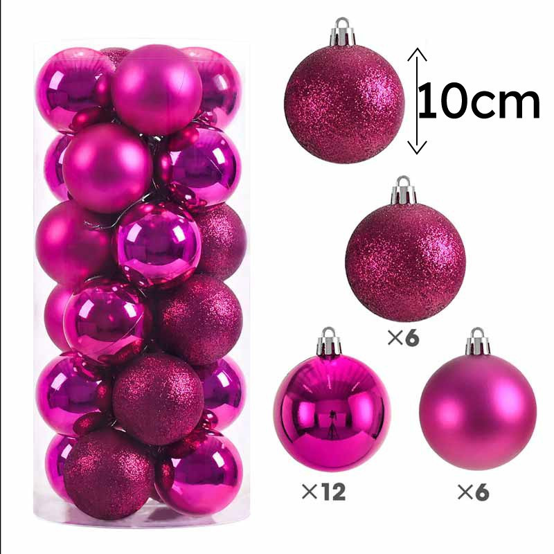 Set di 24 grandi palline di natale 10cm - rosa fucsia