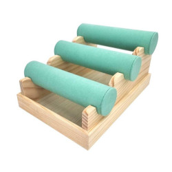 Piccolo espositore per bracciali "Scala" a 3 bracci – Legno e alcantara verde laguna