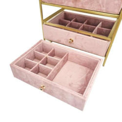 Mini-comò da banco "Organizzazione e stoccaggio" - 3 cassetti in velluto rosa