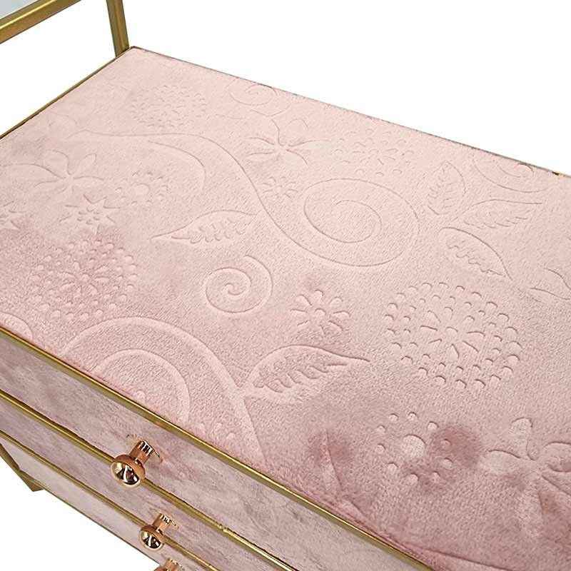 Boîte à bijoux à tiroirs en métal doré et velours rose poudré