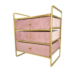 Mini-comò da banco "Organizzazione e stoccaggio" - 3 cassetti in velluto rosa