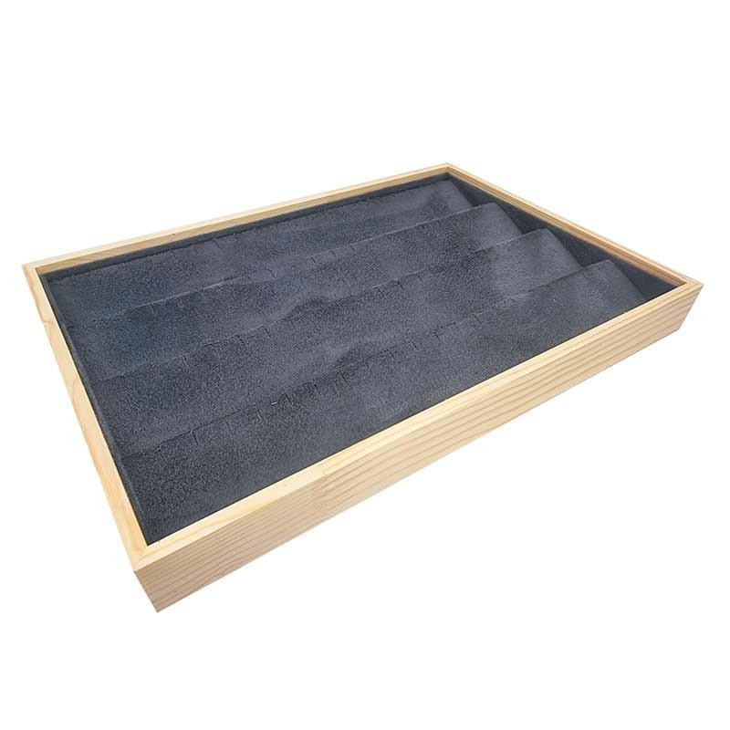 Set di 5 vassoi per orecchini in legno e similpelle grigio antracite