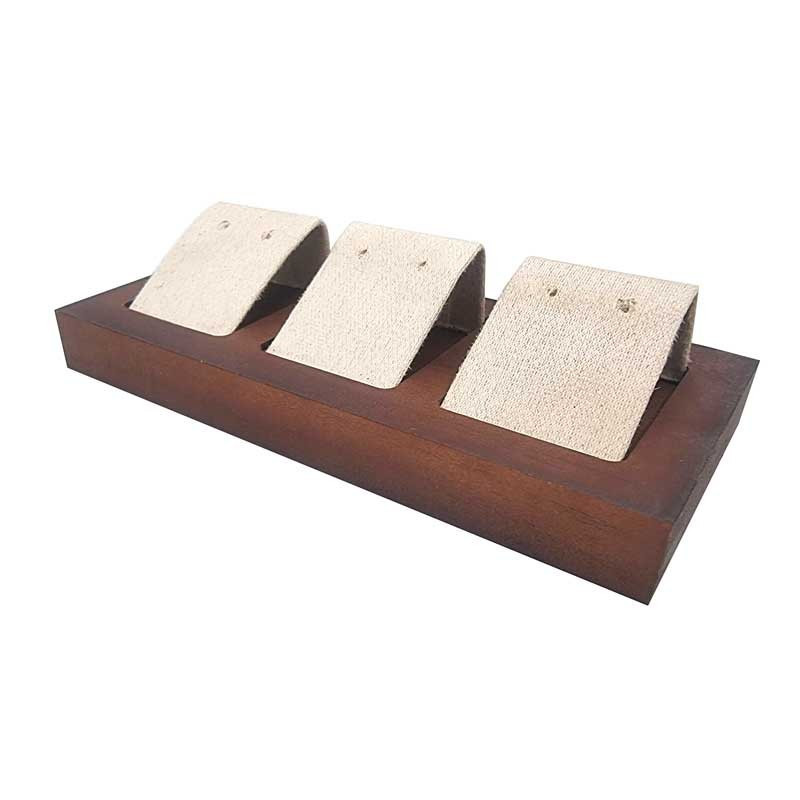 Piccolo portagioielli triplo in legno scuro e similpelle beige lino