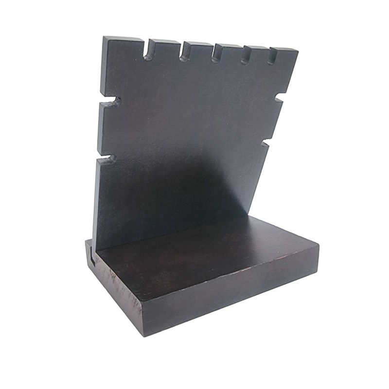 Petit présentoir bijoux pour chaînes en bois aspect noyer et suédine gris anthracite