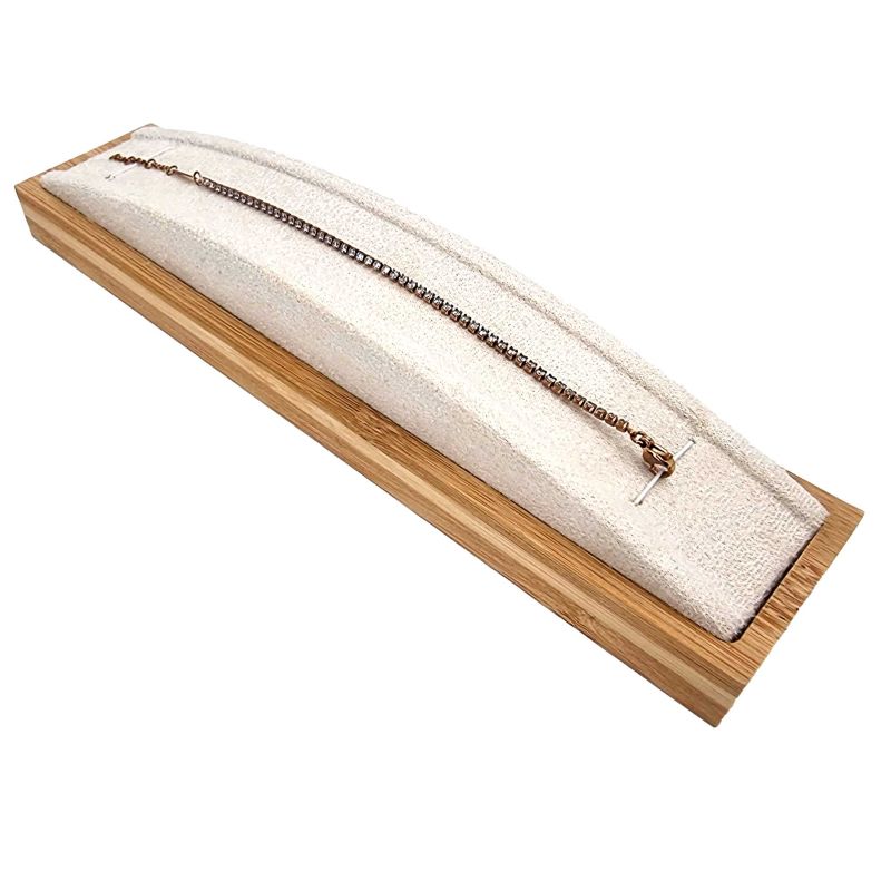 Support à bracelet bombé en bois de bambou et en suédine beige