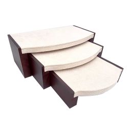 Set di 3 tavolini a incastro in legno effetto noce e alcantara beige lino