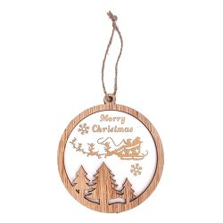 2 decorazioni natalizie da appendere in legno con motivo di abeti