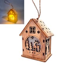 Decorazione natalizia luminosa da appendere a forma di casetta - Legno