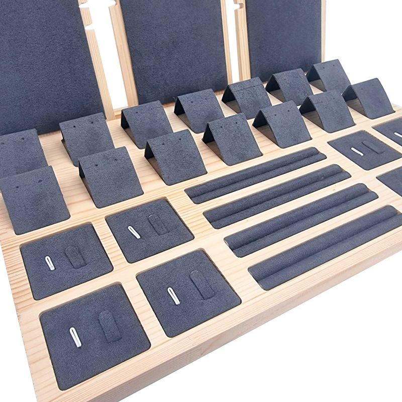 Plateau de présentation pour bijoux et accessoires - Suédine grise