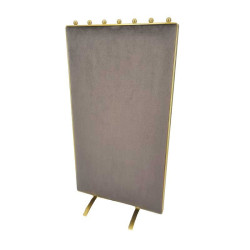 Grande portacollane verticale in metallo dorato bicolore con velluto ecru e grigio topo