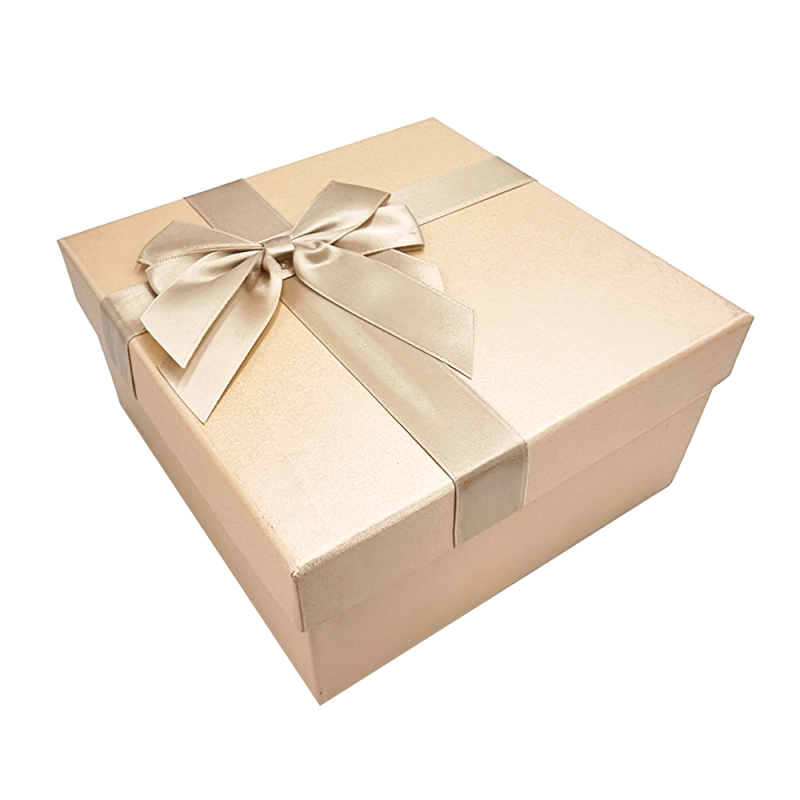 Grande scatola regalo con fiocco in raso dorato 19x19x9,5 cm - Pesca