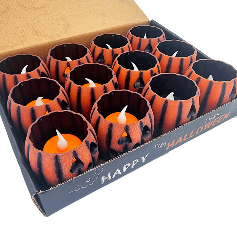 Piccole candele a forma di zucca senza fiamma, candele a LED di Halloween