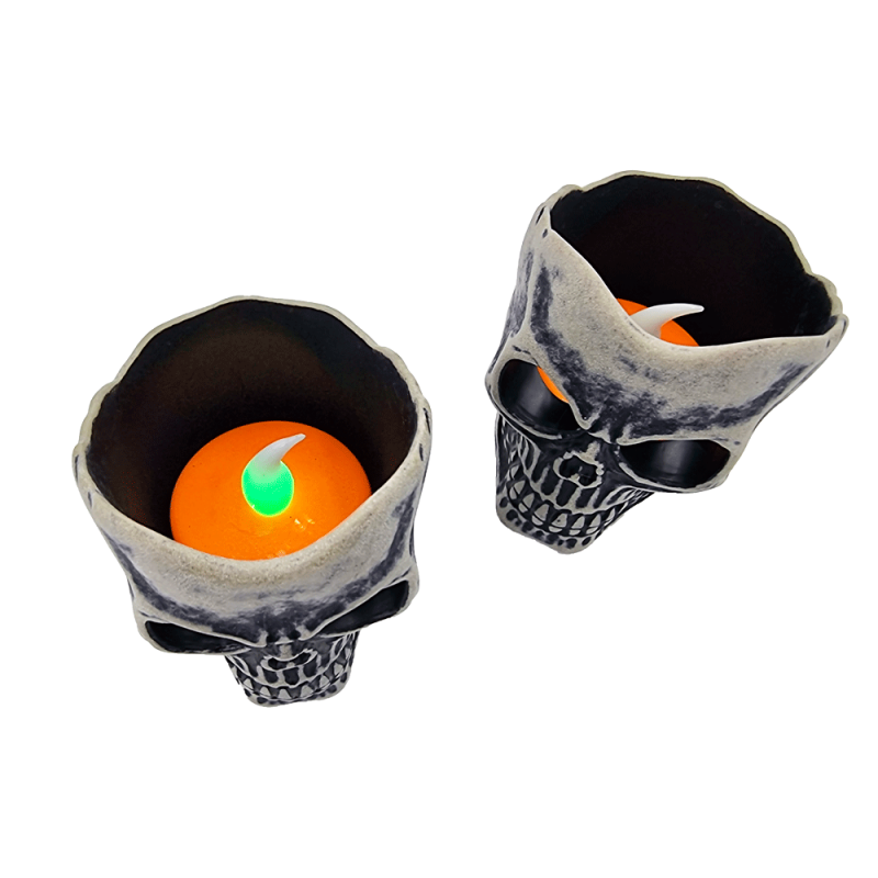 Piccole candele a forma di teschio senza fiamma, candele a LED di Halloween