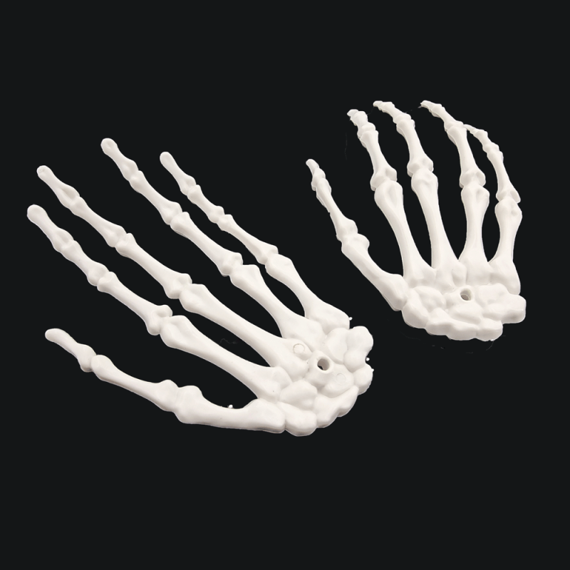 2 scheletri di mani bianchi per decorazione vetrina Halloween