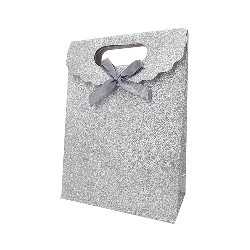 12 scatole regalo con chiusura in velcro e paillettes 12x6x16 cm - Argento