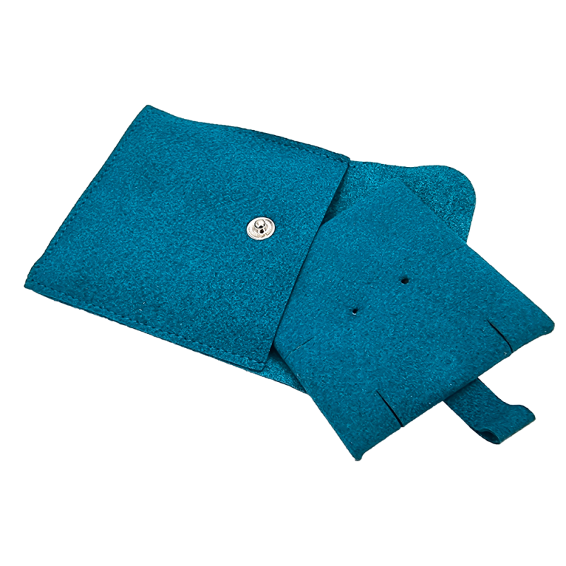 Astuccio portagioielli con chiusura a pressione e supporto in similpelle blu anatra