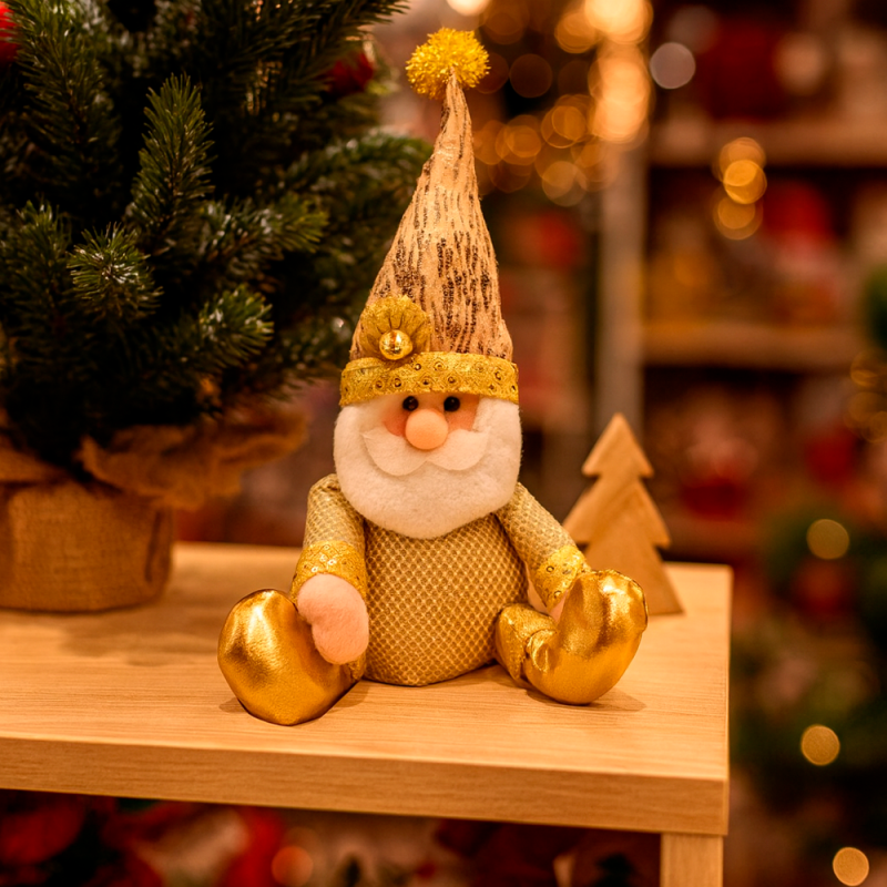 Peluche decorativo dorato con paillettes a forma di Babbo Natale