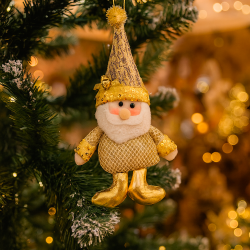 Piccolo peluche decorativo dorato per albero di Natale Babbo Natale