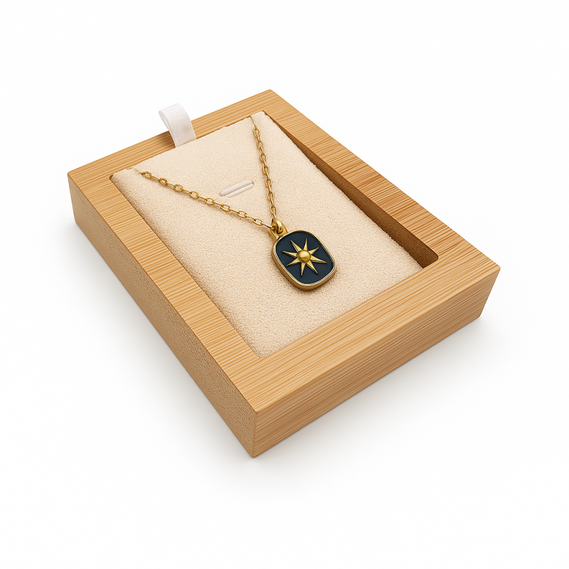 Mini vassoio in legno per collana singola - Similalcantara beige