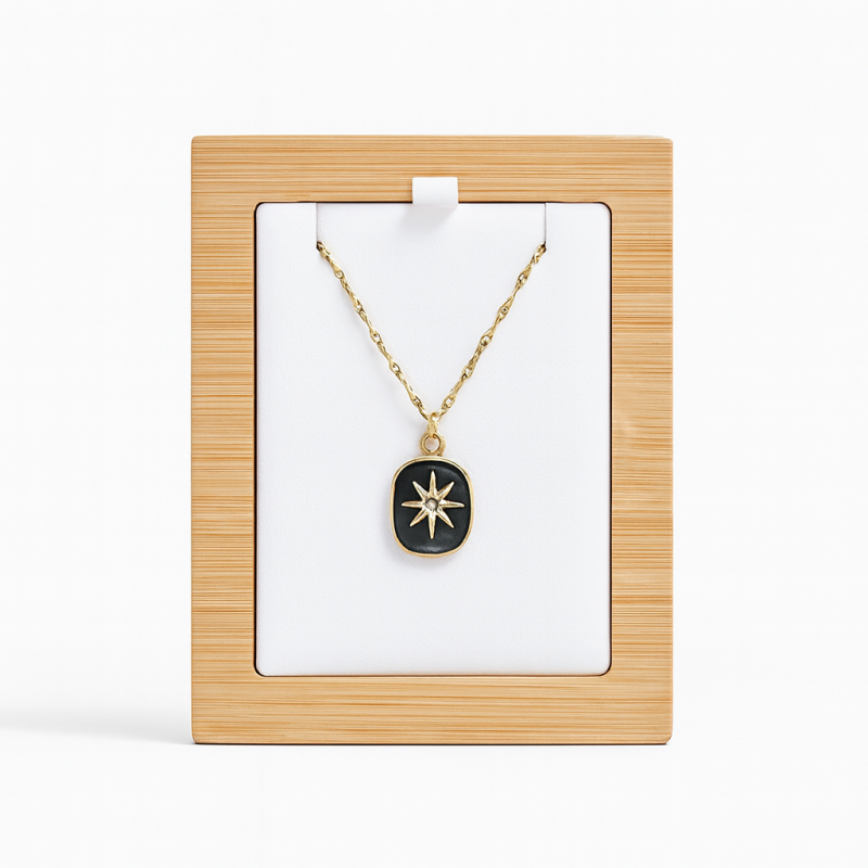 Mini vassoio in legno per collana singola in similpelle bianca