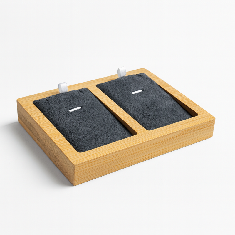 Mini vassoio in legno per 2 collane - Alcantara grigio