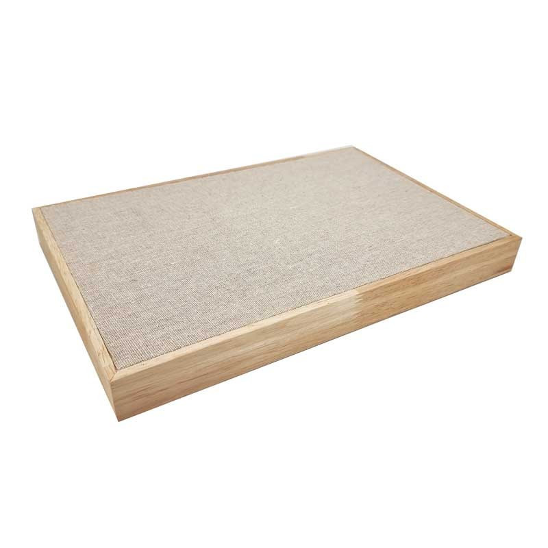 Vassoio da esposizione per vetrina in legno e cotone beige naturale