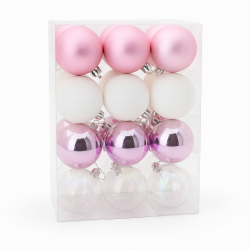 Confezione di palline di Natale da 6 cm - rosa cipria e bianco