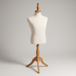 Manichino da sarta per bambino in cotone grezzo e base in legno
