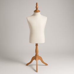 Manichino da sarta per bambino in cotone grezzo e base in legno