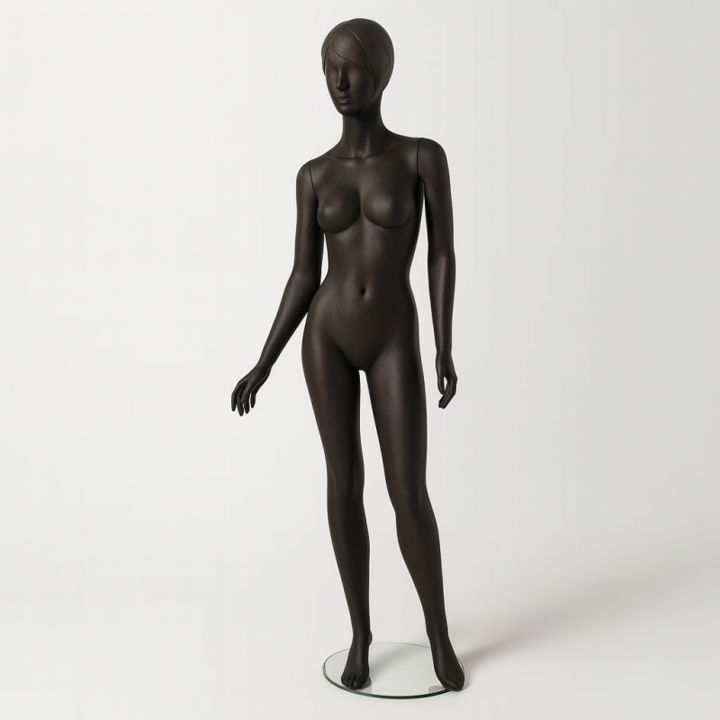 Manichino da negozio donna con volto astratto in resina nera