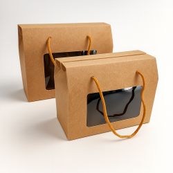 Piccola scatola da trasporto in cartone con finestra 15x9x11,5 cm - kraft marrone