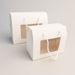 Piccola scatola da trasporto in cartone con finestra 15x9x11,5 cm - bianca