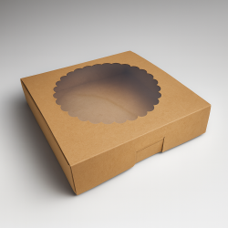 Set di 12 grandi scatole regalo quadrate con finestra rotonda - 24,5x24,5x7 cm - kraft