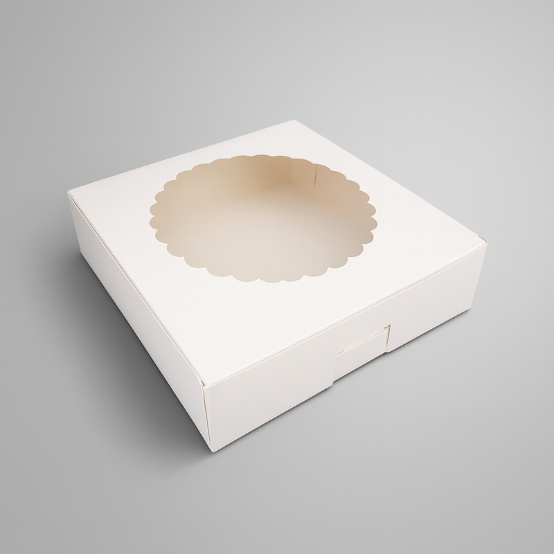 Set di 12 piccole scatole regalo quadrate con finestra rotonda - 16,5x16,5x4 cm - bianco