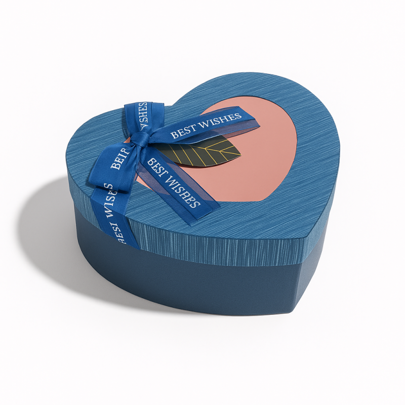 Piccola scatola regalo a forma di cuore blu notte con finestra 14x16x6 cm