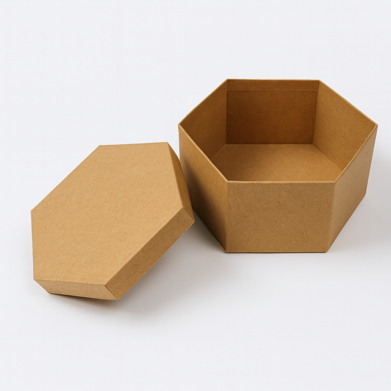 Piccola scatola esagonale in carta kraft marrone - 16x14x7 cm