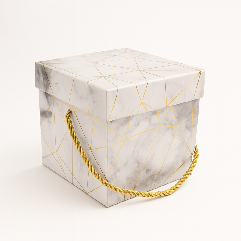 Boîte cadeaux carrée gris clair marbré 12x12x10cm