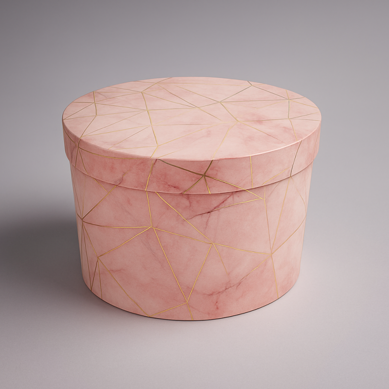 Piccola scatola regalo rotonda rosa confetto marmorizzata ø13cm
