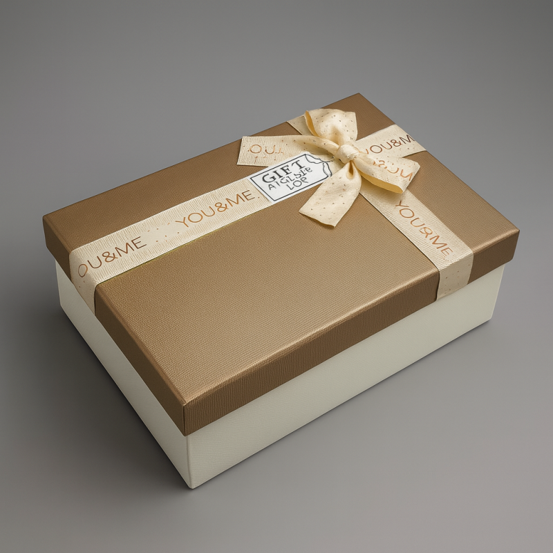 Piccola scatola regalo ecru bicolore con coperchio iridescente 12x19x7 cm - Dorata