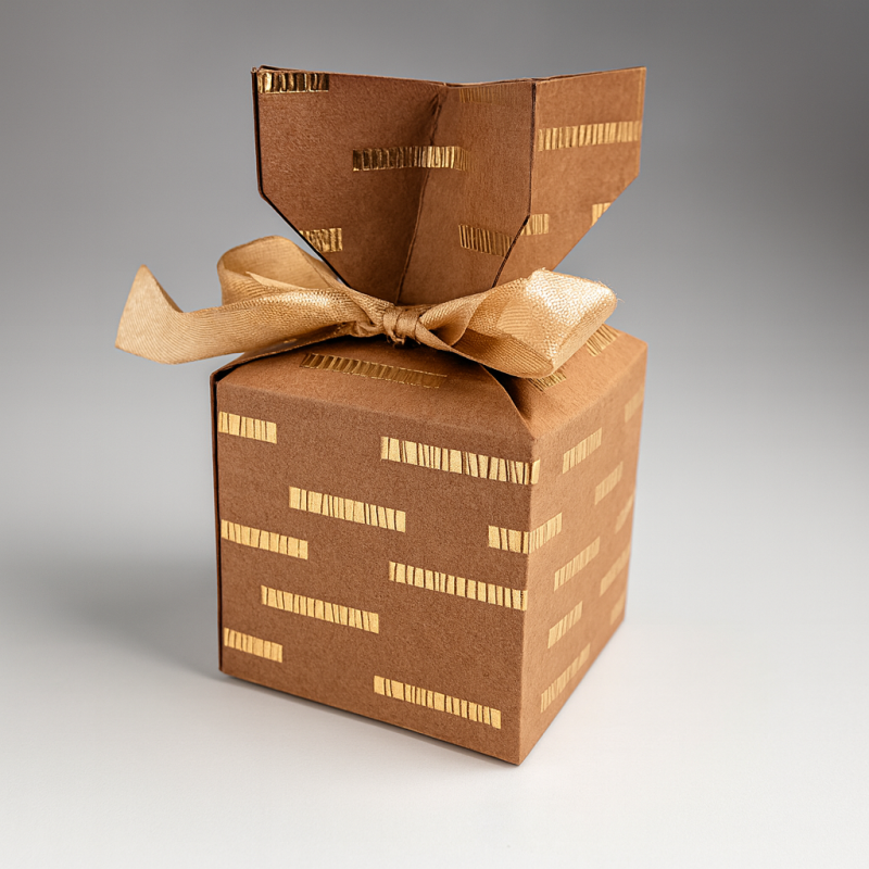 12 scatole regalo pieghevoli in cartone kraft con motivo a righe dorate 10x10x10 cm