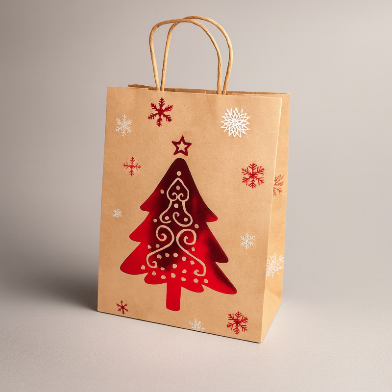 12 sacchetti piccoli in carta kraft marrone naturale Albero di Natale - 15x8x21 cm