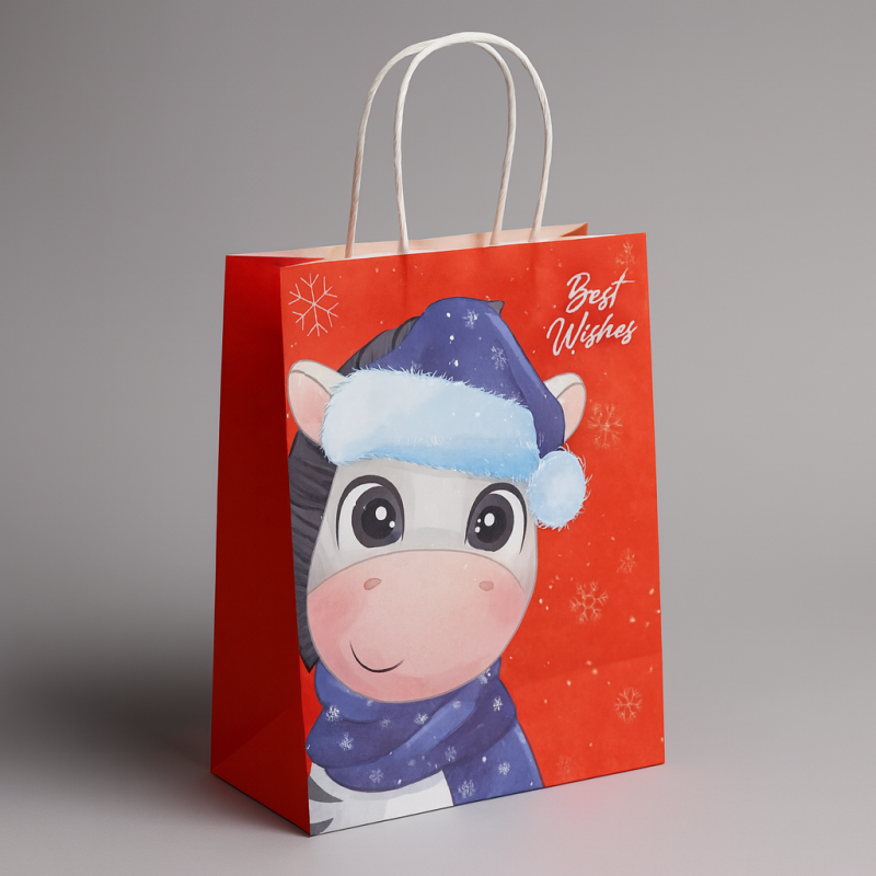 12 sacchetti di carta kraft per bambini rossi con motivo zebra 18,5x25,5x9,5 cm
