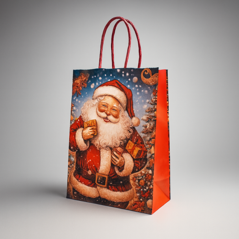 12 bustine in carta kraft con motivo vintage Babbo Natale, 15x8x21 cm