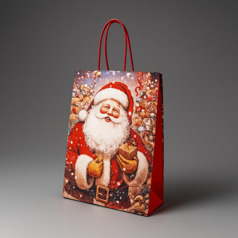 12 sacchetti di carta kraft vintage Babbo Natale 15x8x21 cm