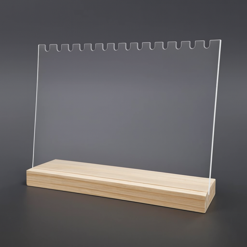 Portacollane orizzontale in plexiglass su base in legno - Trasparente